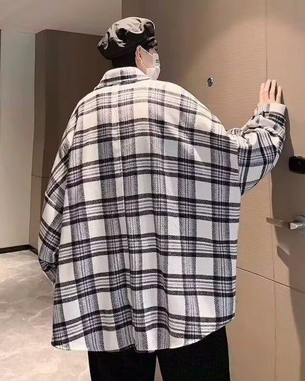 Fashion Personality Plaid Long-sleeved Shirt Men