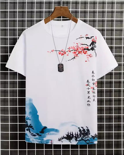 Men's Round Neck Cotton Short-sleeved T-shirt Digital Creative Printing