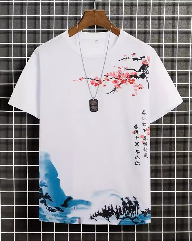 Men's Round Neck Cotton Short-sleeved T-shirt Digital Creative Printing