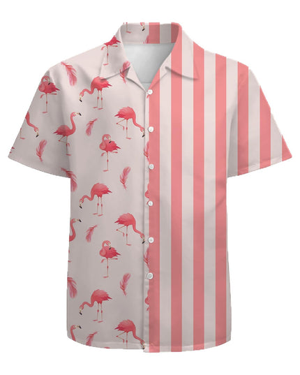Summer Men's Fashion Trend Stripes Short Sleeve Stand Collar Shirt