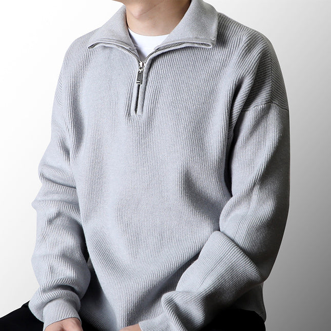Half Zipped Stand Collar Sweater Men's Autumn And Winter Idle Style