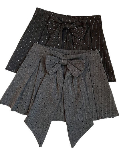 College Style Bow Polka Dot Suit Pleated Skirt