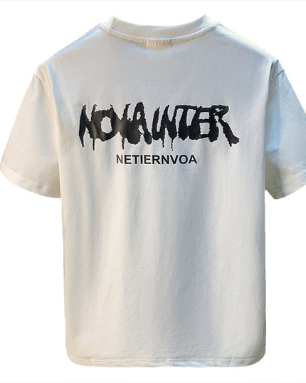 White With Printed Pattern Short-sleeved T-shirt Men's Thin Breathable