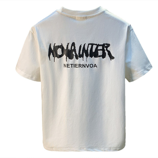 White With Printed Pattern Short-sleeved T-shirt Men's Thin Breathable
