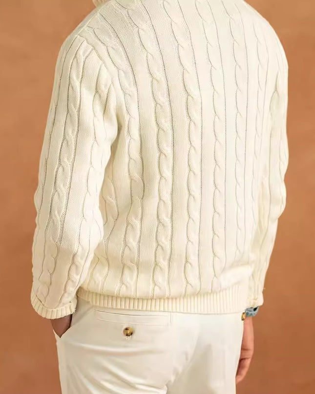 Long Sleeve Pullover Half Zipper Twisted Casual Solid Color Men's Sweater