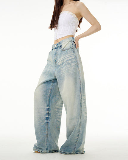 Water Washed Hole Wide Jeans For Men And Women