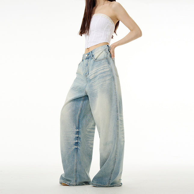 Water Washed Hole Wide Jeans For Men And Women