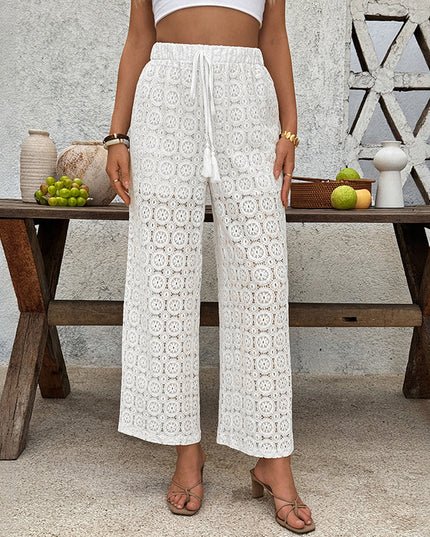 Lace Trousers Summer High Waist See-through Straight-leg Pants Women