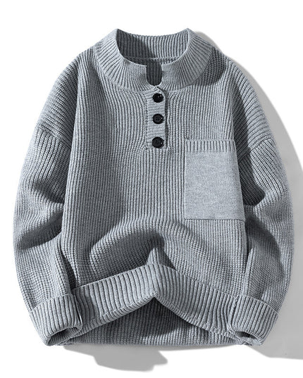 Women's Solid Color Versatile Half Turtleneck Button Sweater