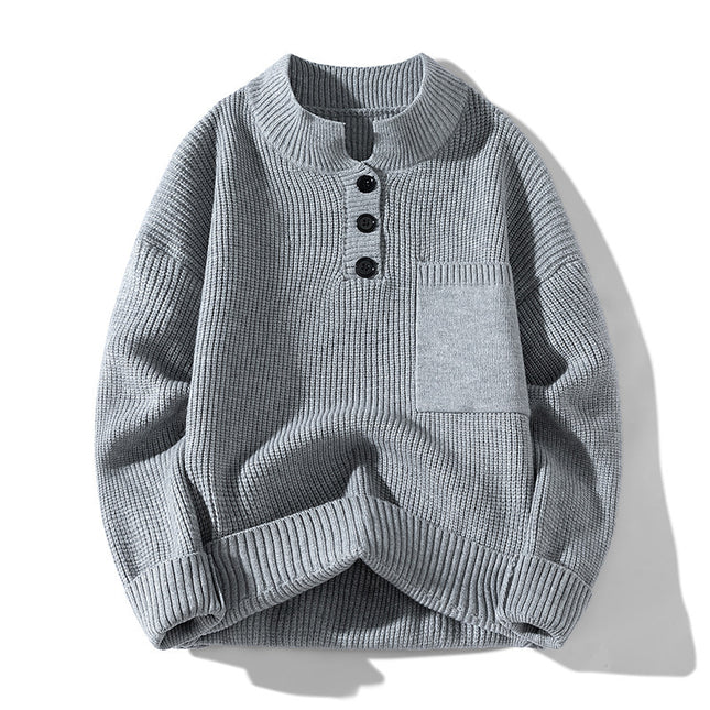 Women's Solid Color Versatile Half Turtleneck Button Sweater