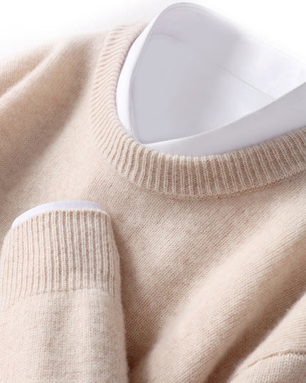 Men's Thickened Pullover Sheep Fur Sweater Loose Round Neck Solid Color Sweater
