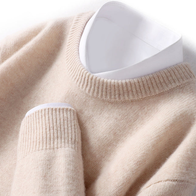 Men's Thickened Pullover Sheep Fur Sweater Loose Round Neck Solid Color Sweater