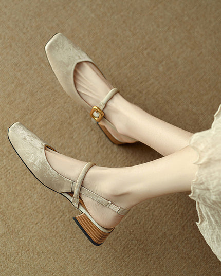 Retro Square Toe Chunky Heel Low-cut New Chinese Style Closed Toe Sandals