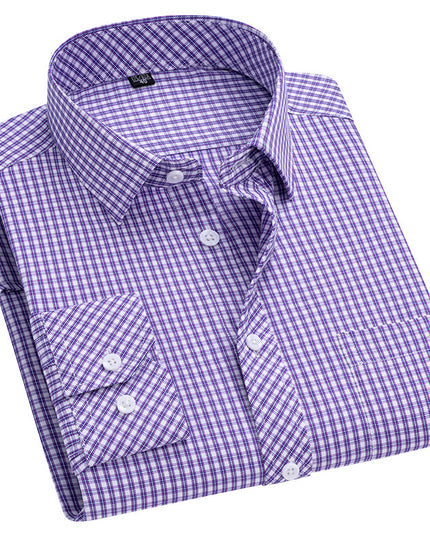 Men's Long-sleeved Plaid Middle-aged Business Square Collar Shirt