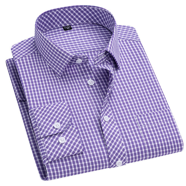 Men's Long-sleeved Plaid Middle-aged Business Square Collar Shirt