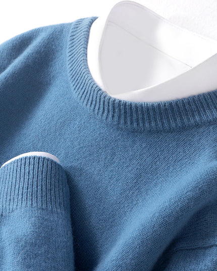 Men's Thickened Pullover Sheep Fur Sweater Loose Round Neck Solid Color Sweater