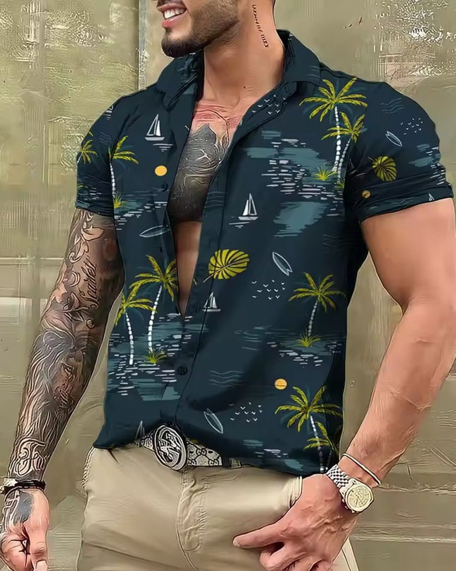 Men's Shirt Printed Beach Short Sleeve Top