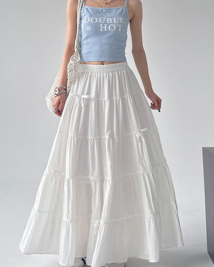 High Waist Retro Loose Bow Temperament Mid-length A- Line Skirt