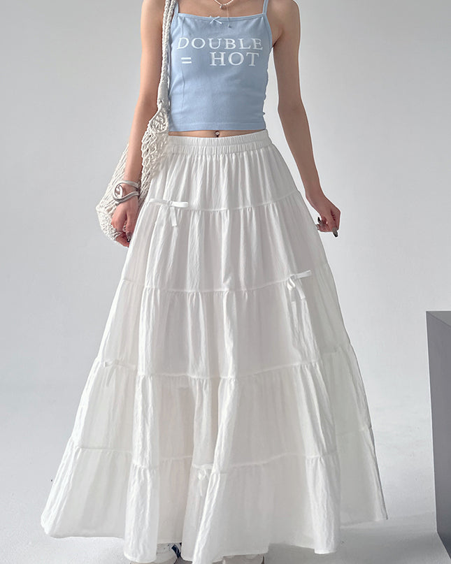 High Waist Retro Loose Bow Temperament Mid-length A- Line Skirt