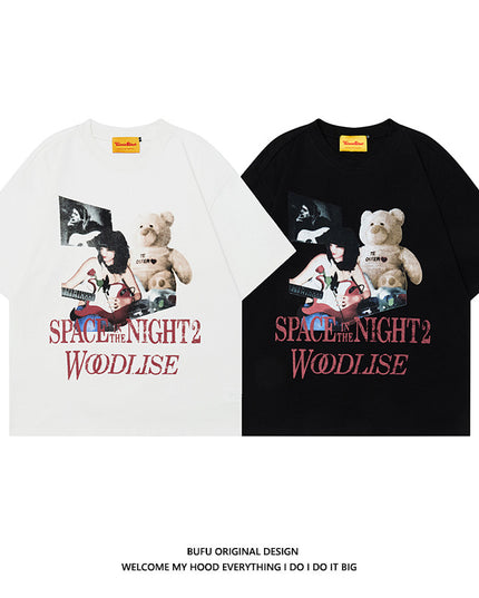 Retro Bear Printed Short-sleeved T-shirt New Loose Casual
