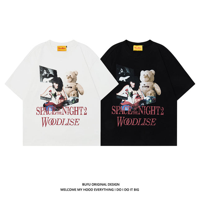 Retro Bear Printed Short-sleeved T-shirt New Loose Casual