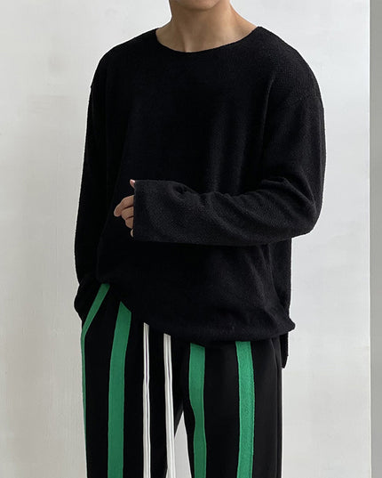 Round Neck Loose Casual White Sweater Long Sleeve Men's T-shirt