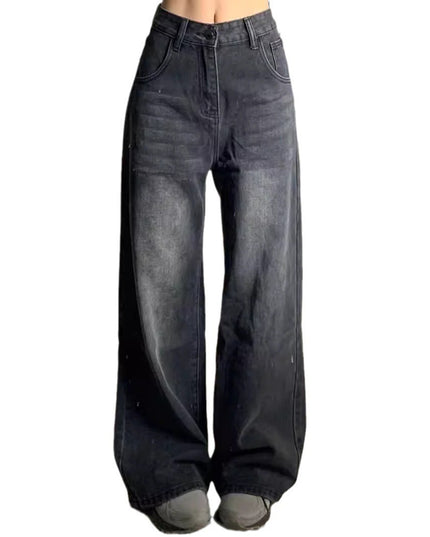 Washed Jeans Plus Size High Waist Loose Straight Wide Leg Pants