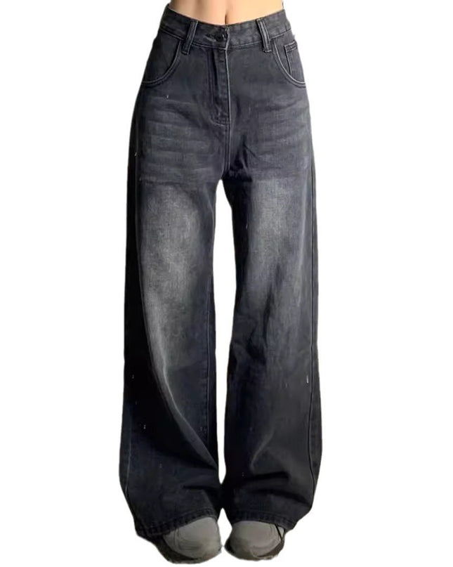 Washed Jeans Plus Size High Waist Loose Straight Wide Leg Pants