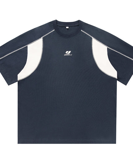 Contrast Color Men's Round Neck Embroidered T-shirt