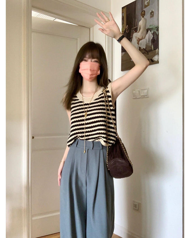 American Striped Knitted Camisole Vest