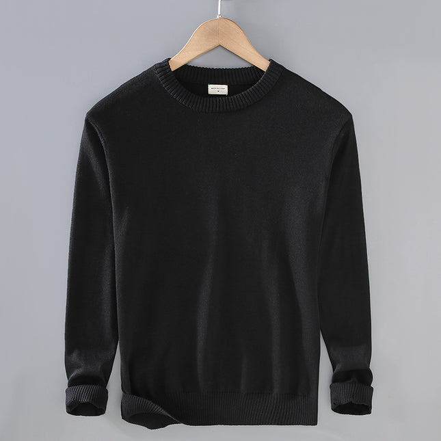 Men's Top Pullover Inner Stretch Rib Round-neck Sweater
