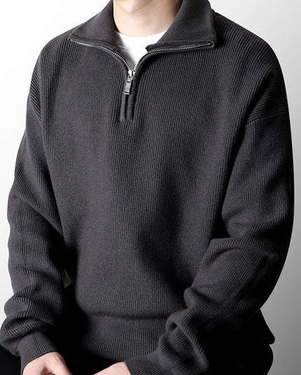 Half Zipped Stand Collar Sweater Men's Autumn And Winter Idle Style