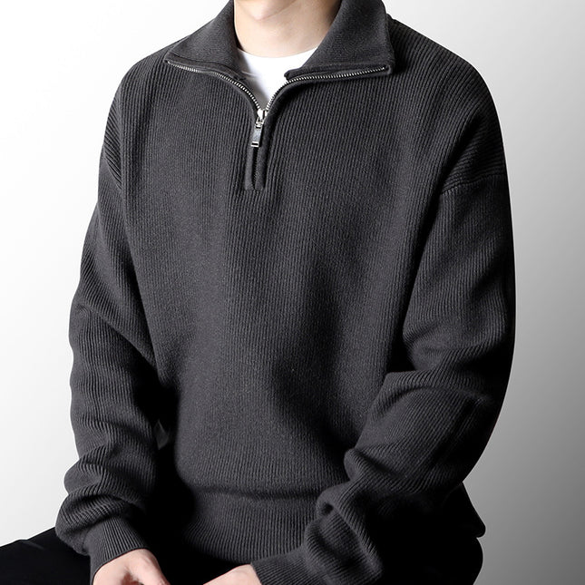 Half Zipped Stand Collar Sweater Men's Autumn And Winter Idle Style