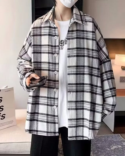 Fashion Personality Plaid Long-sleeved Shirt Men