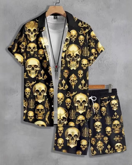 Short Sleeve Men's Summer Loose Foreign Trade Cross-border Casual Hawaiian Floral Beach Shirt Shorts