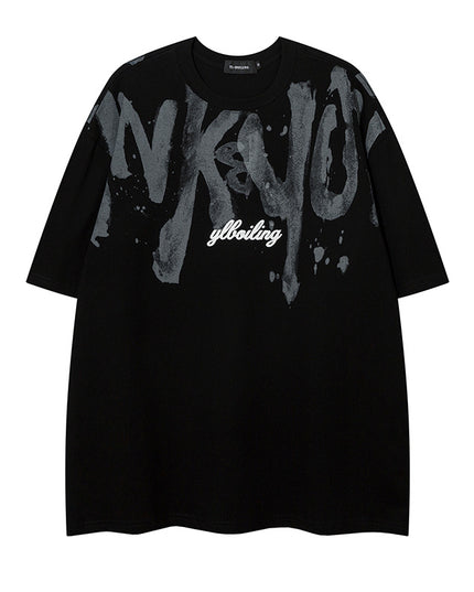 American Retro Graffiti Letter Print Short-sleeve T-shirt Men
