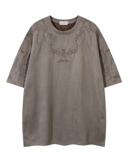 Summer Suede T-shirt Thorn Embroidery Short Sleeve