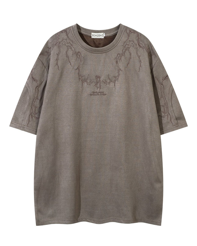 Summer Suede T-shirt Thorn Embroidery Short Sleeve