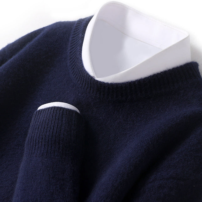 Men's Thickened Pullover Sheep Fur Sweater Loose Round Neck Solid Color Sweater