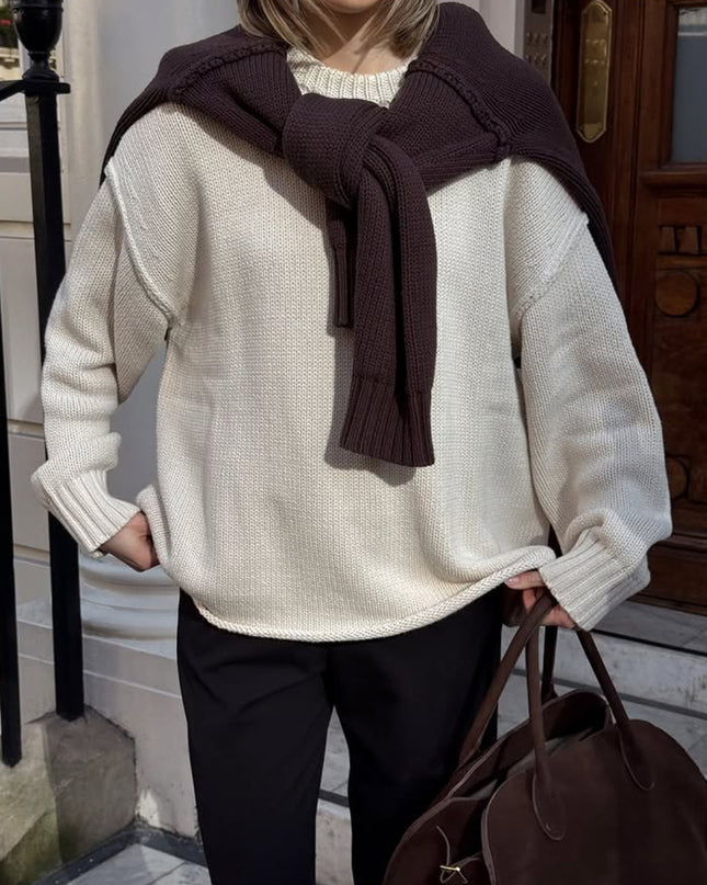 Round Neck Reverse Sweater Solid Color Casual Knitted Top
