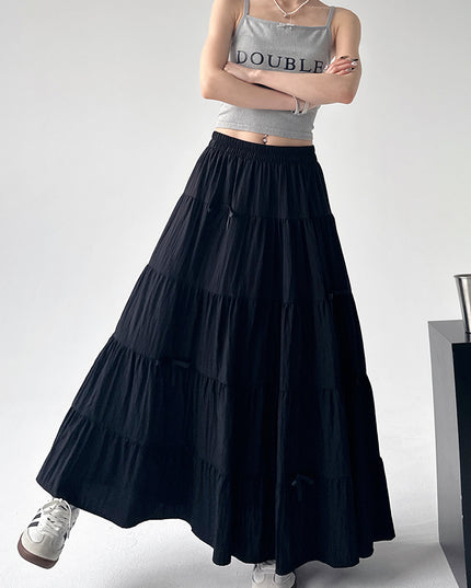 High Waist Retro Loose Bow Temperament Mid-length A- Line Skirt