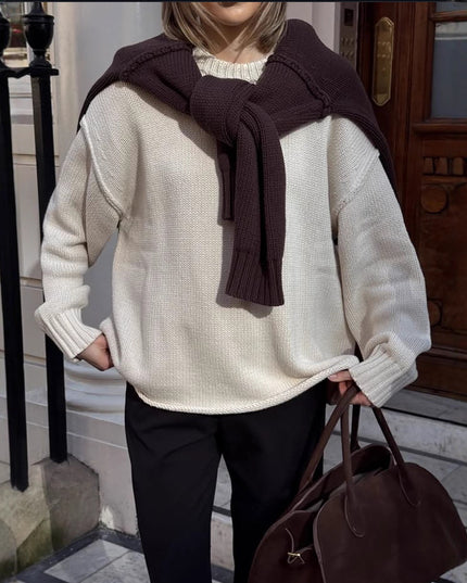 Round Neck Reverse Sweater Solid Color Casual Knitted Top