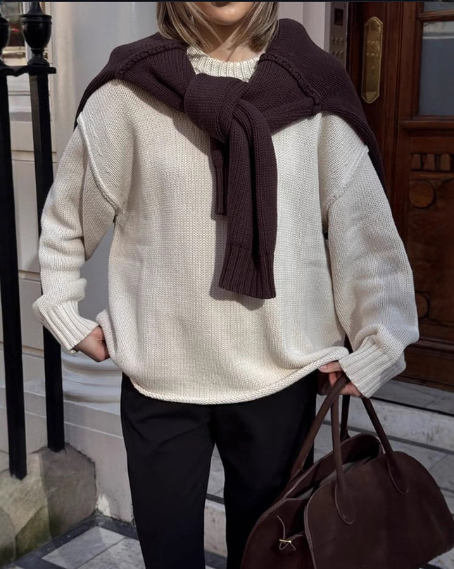Round Neck Reverse Sweater Solid Color Casual Knitted Top