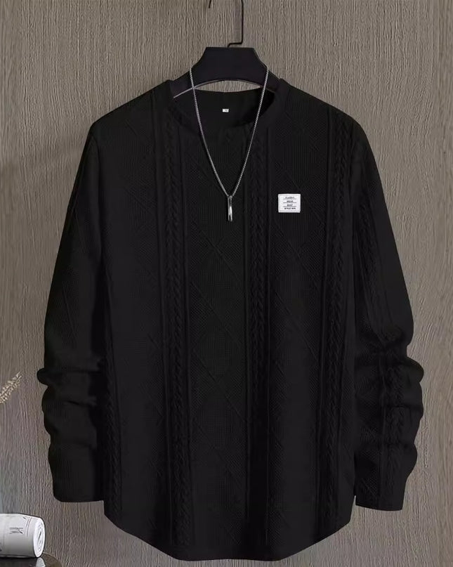 Men's Letter Chest Detail Casual Loose Round Neck Pullover Long Sleeve
