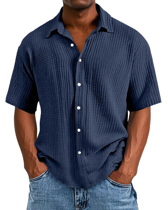 Spring And Summer Men's Short-sleeve Lapel Shirt Double Layer Champray