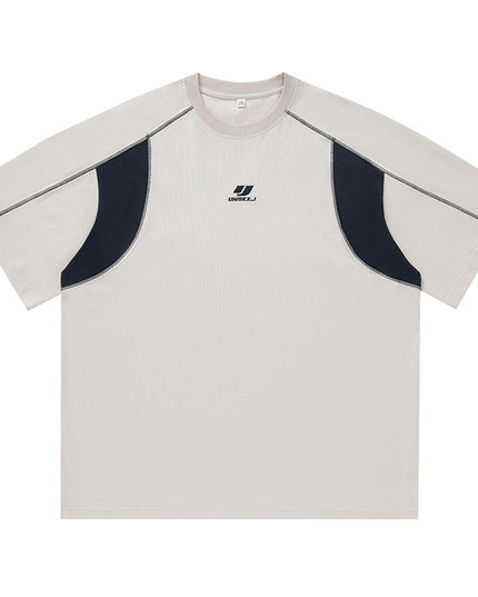 Contrast Color Men's Round Neck Embroidered T-shirt