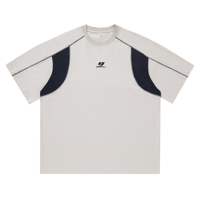Contrast Color Men's Round Neck Embroidered T-shirt