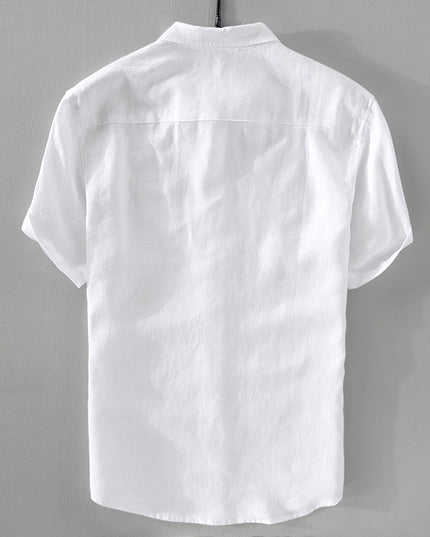 Short Sleeve Breathable Pure Linen Shirt For Men