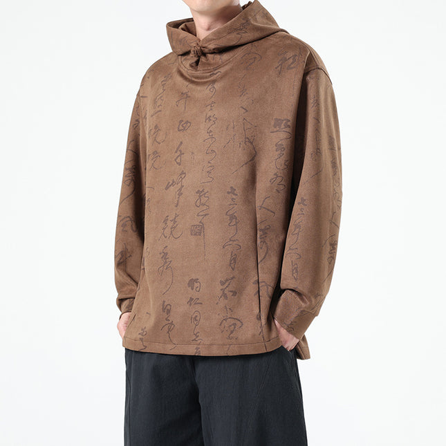 Chinese Style Suede New Chinese Style Pullover Hooded Sweater For Men