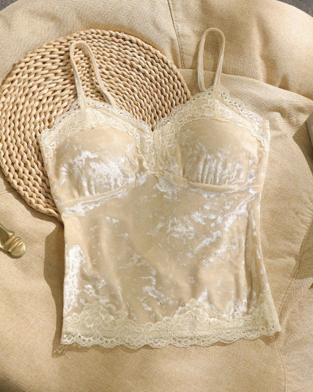 Gold Velvet Small Sling Vest Lace With Chest Pad Slimming Temperament Female